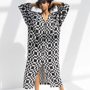 *host pick* sustainable Mara Hoffman black and white check plaid Phoebe dress XL